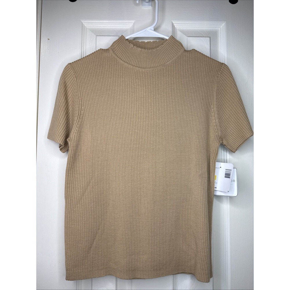 VTG Say Harbor‎ Beige Short Sleeve Mock Neck T-Shirt Top 90s Y2K NWT Petite M